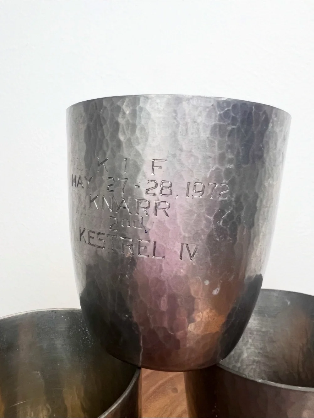 PORTER BLANCHARD 70’s Vintage Sail Boat Racing Hand Hammered Pewter Tumblers 3